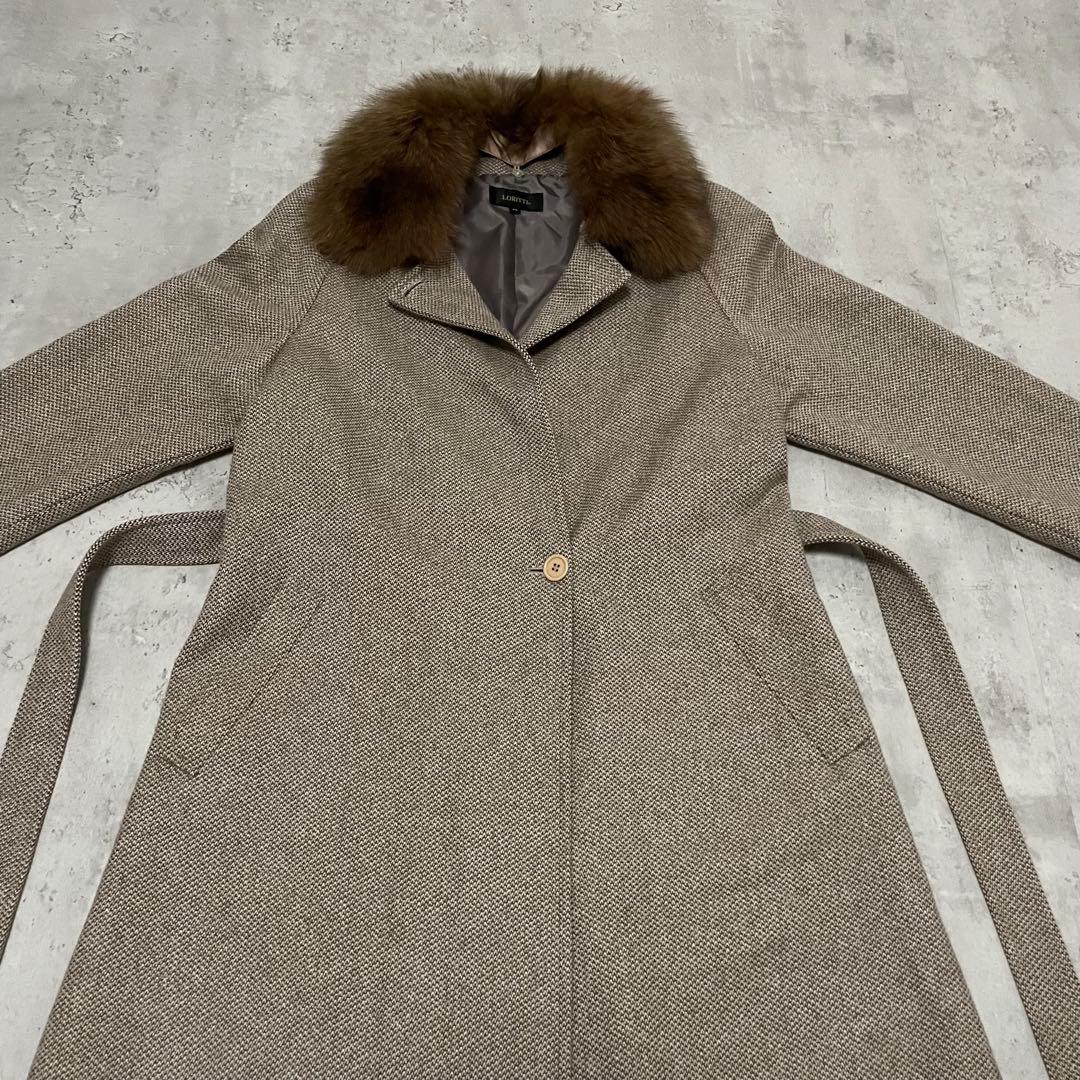 ロングコート　カシミヤ100% フォックスファー　ベルト付き　モード　カジュアル