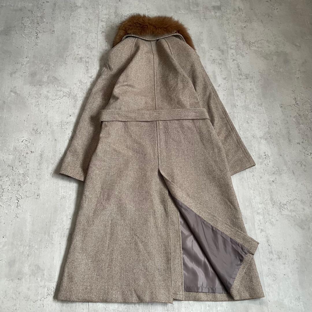 ロングコート　カシミヤ100% フォックスファー　ベルト付き　モード　カジュアル