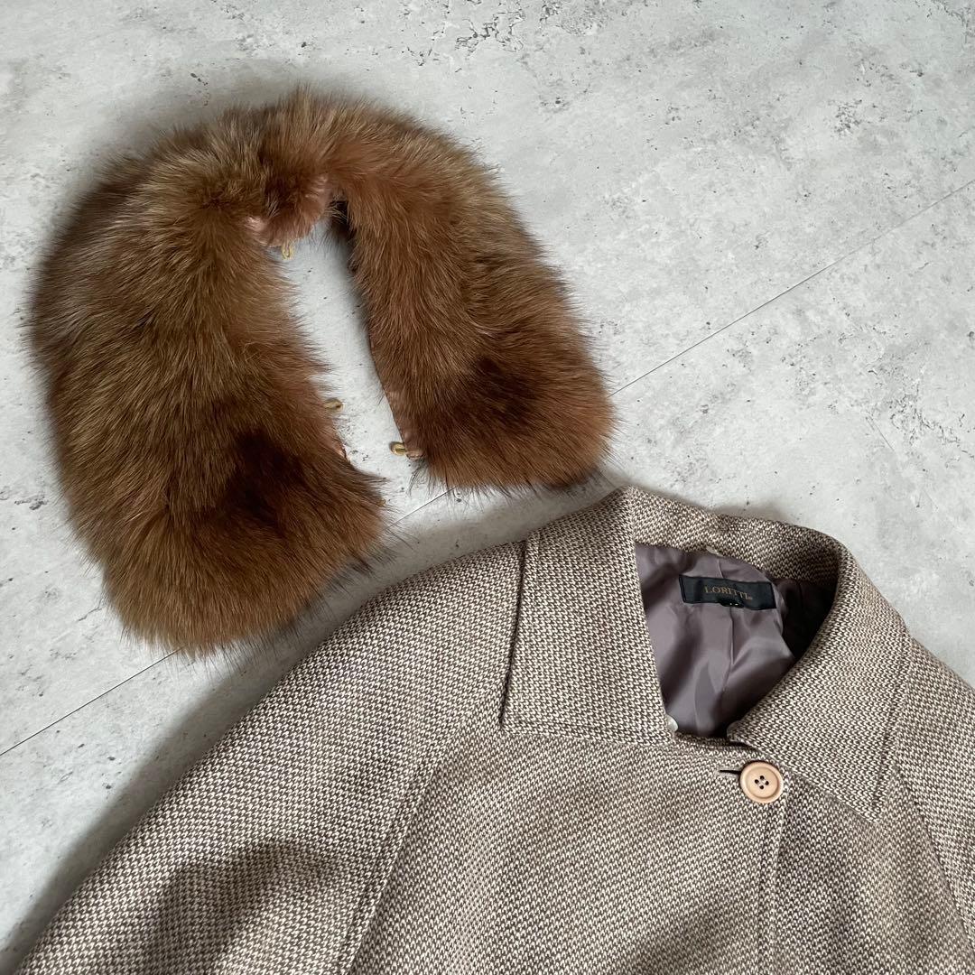 ロングコート　カシミヤ100% フォックスファー　ベルト付き　モード　カジュアル