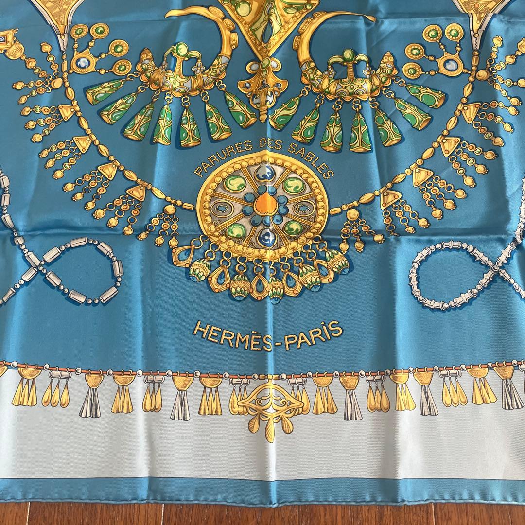 HERMES シルク スカーフ 青