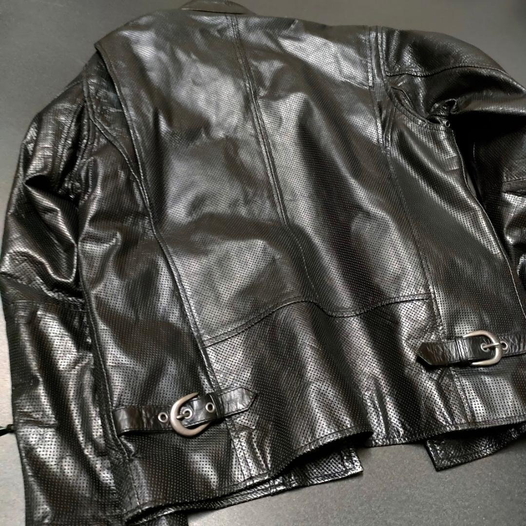 美品 メッシュ革ジャケット L黒 ライディングレザージャケット