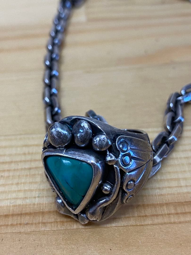 ビンテージシルバー925 ネックレス　ターコイズリング