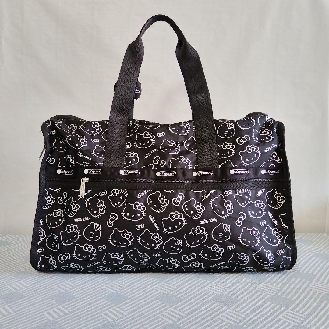 レスポートサック ハローキティ リボン結び ブラック ボストンバッグ ポーチ付き