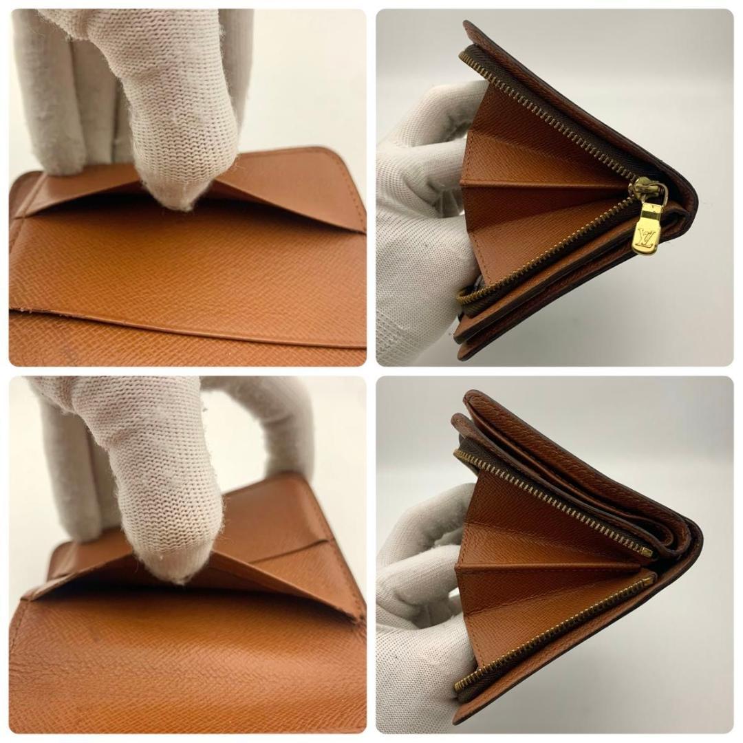 鑑定済み ルイヴィトン コンパクトジップ 二つ折り モノグラム 財布 レザー 茶