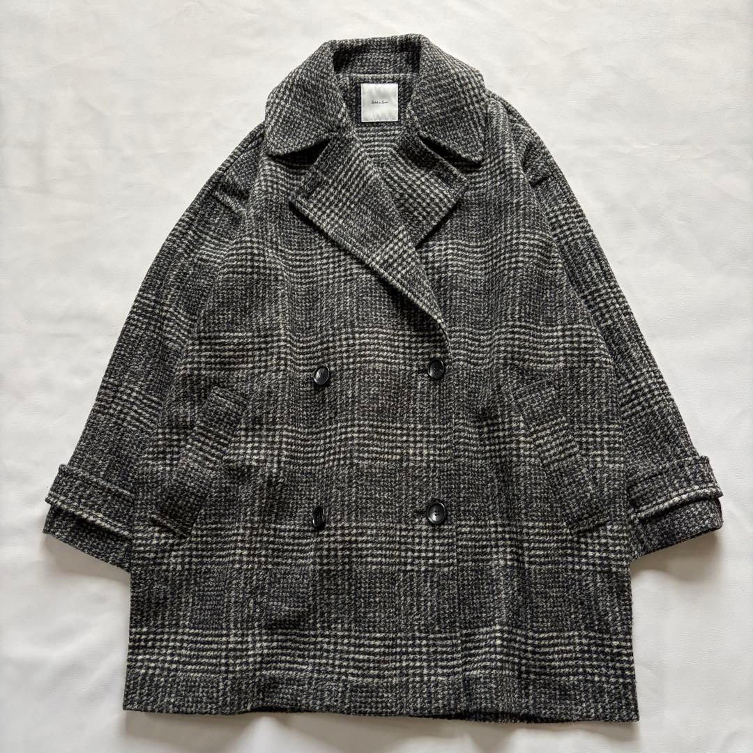 ＊人気【スピックアンドスパン】Wスライバーチェックハーフコート　ブラック系　38