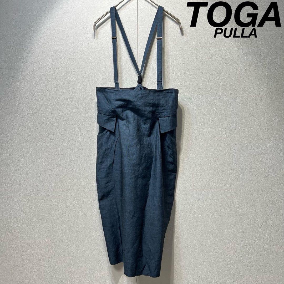 美品 トーガプルラ リネン サスペンダー デザイン サロペット オーバーオール