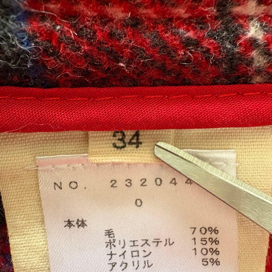 英国製 ロンドントラディショナル ダッフルコート 赤34 チェック裏地 フード付