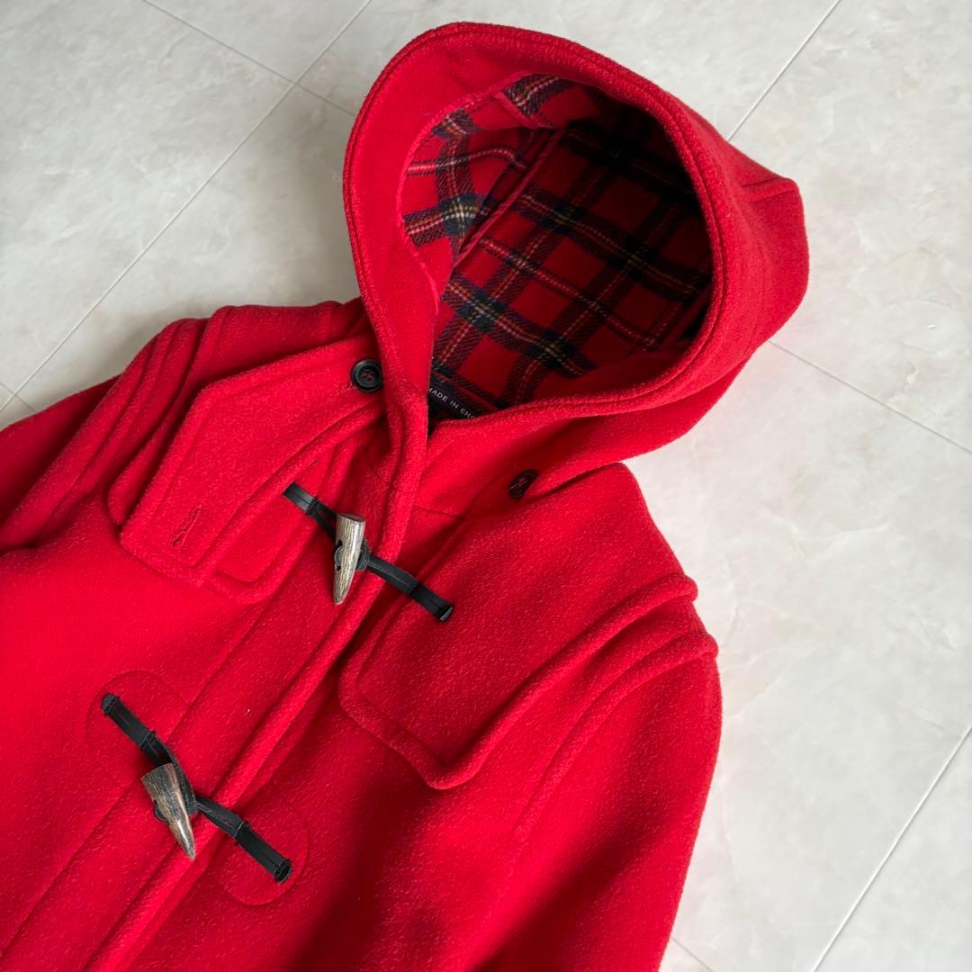 英国製 ロンドントラディショナル ダッフルコート 赤34 チェック裏地 フード付
