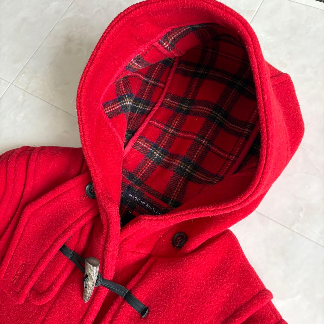 英国製 ロンドントラディショナル ダッフルコート 赤34 チェック裏地 フード付