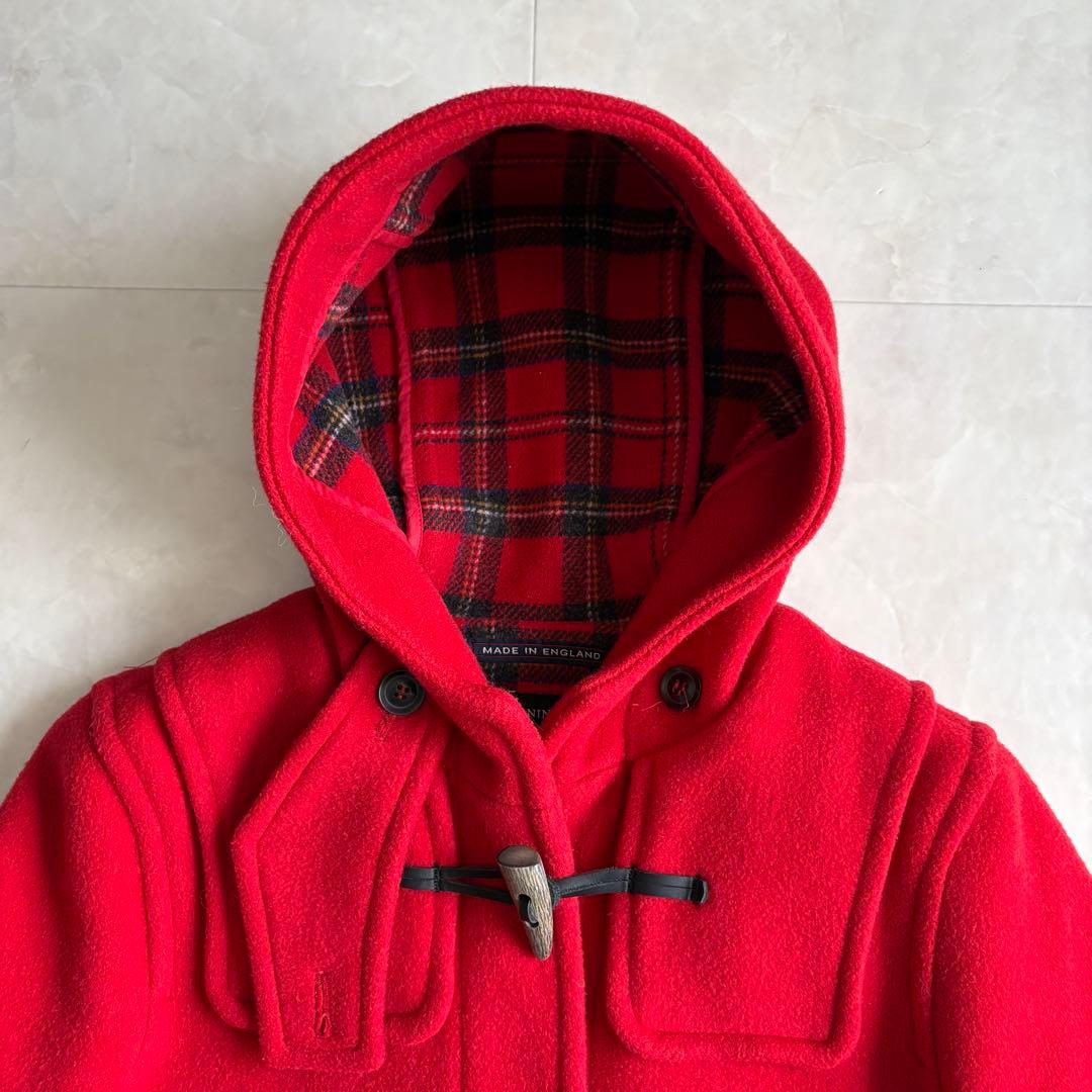 英国製 ロンドントラディショナル ダッフルコート 赤34 チェック裏地 フード付