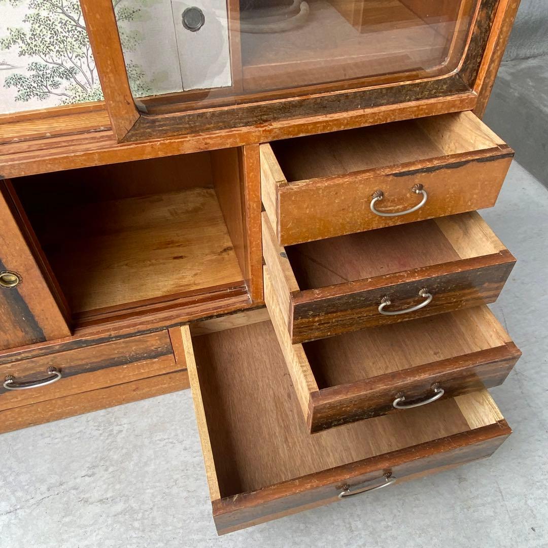 自宅長期保管品 茶箪笥 茶タンス ガラス戸 ビンテージ アンティーク 昭和レトロ