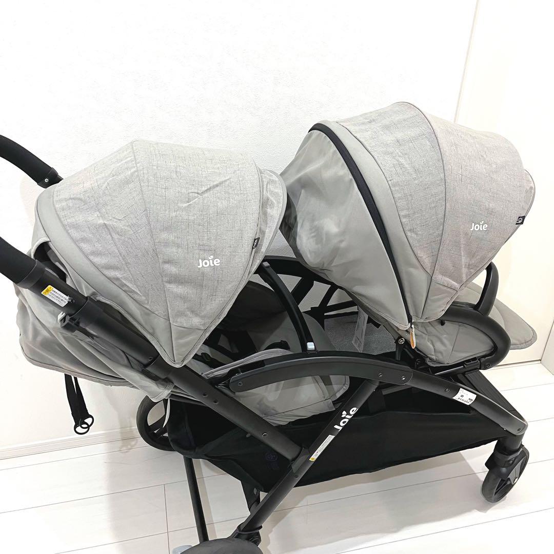 joie エヴァライトデュオ 二人乗りベビーカー グレー レインカバー付属