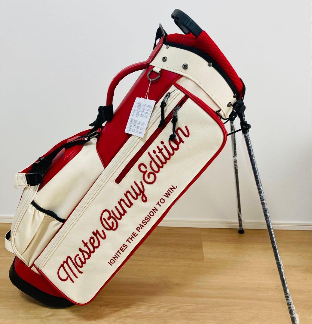 新品 パーリーゲイツ マスターバニー 帆布×合皮 スタンド式キャディバッグ 赤