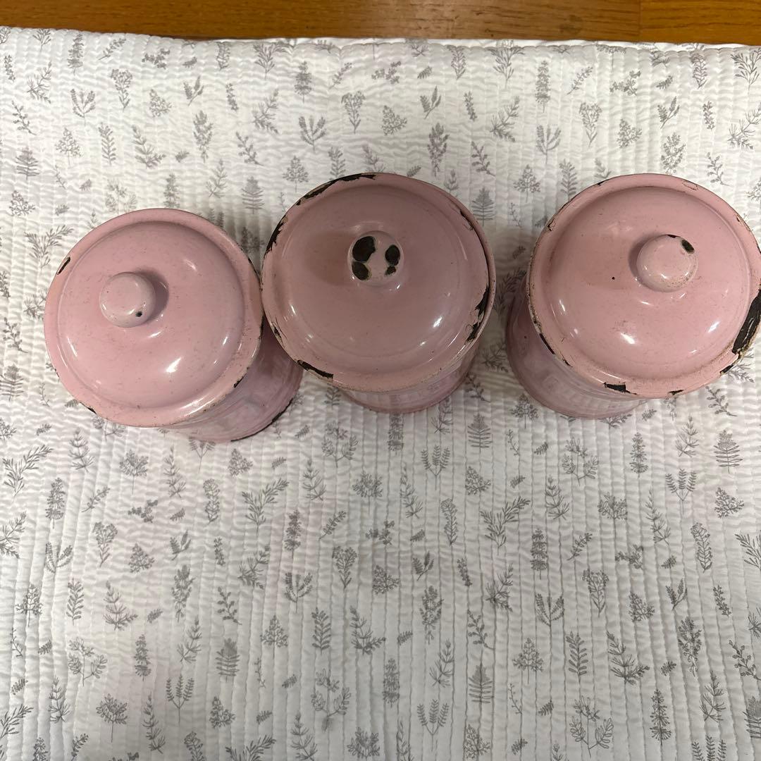 アンティーク　ヴインテージ　フレンチ　ホーローキャニスター３個