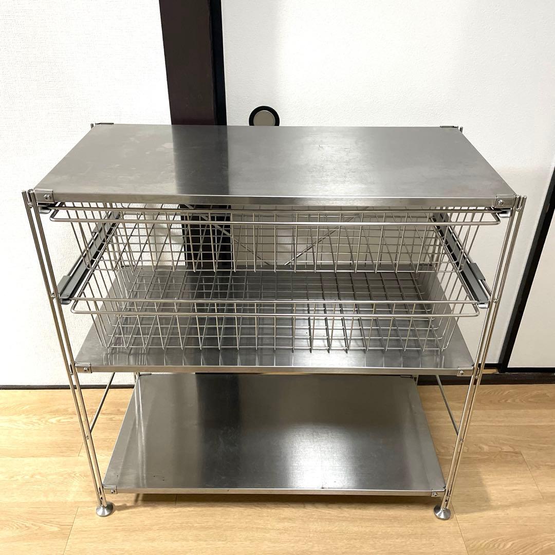 【週末値下げ】無印良品　ステンレスユニットシェルフ3段　バスケット×2