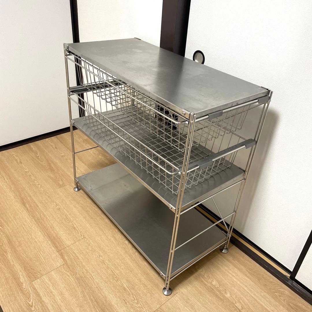 【週末値下げ】無印良品　ステンレスユニットシェルフ3段　バスケット×2