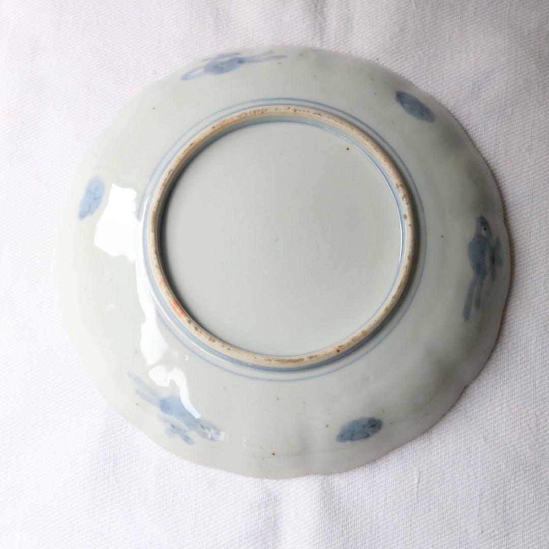 時代色絵伊万里　さわやかな赤絵に梅と鶯鳥籠図七寸皿プレート2枚 骨董古伊万里