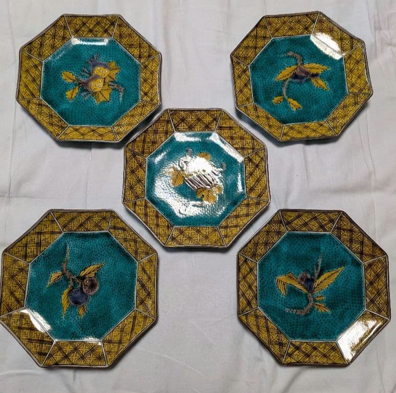 九谷焼　八角形花柄皿 5枚セット