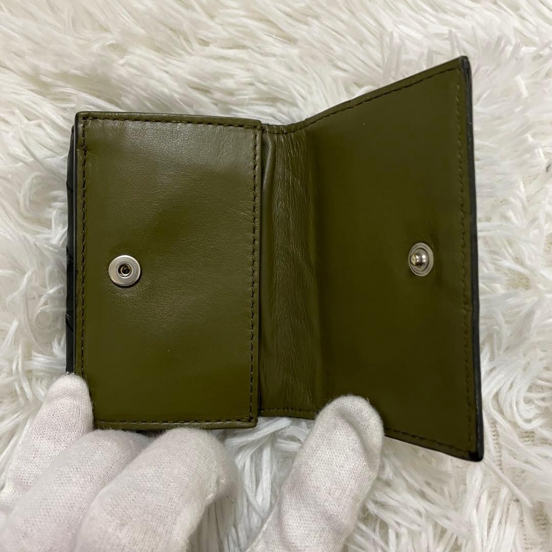 極美✨ボッテガ 三つ折り財布 バイカラー イントレ レザー 黒 緑
