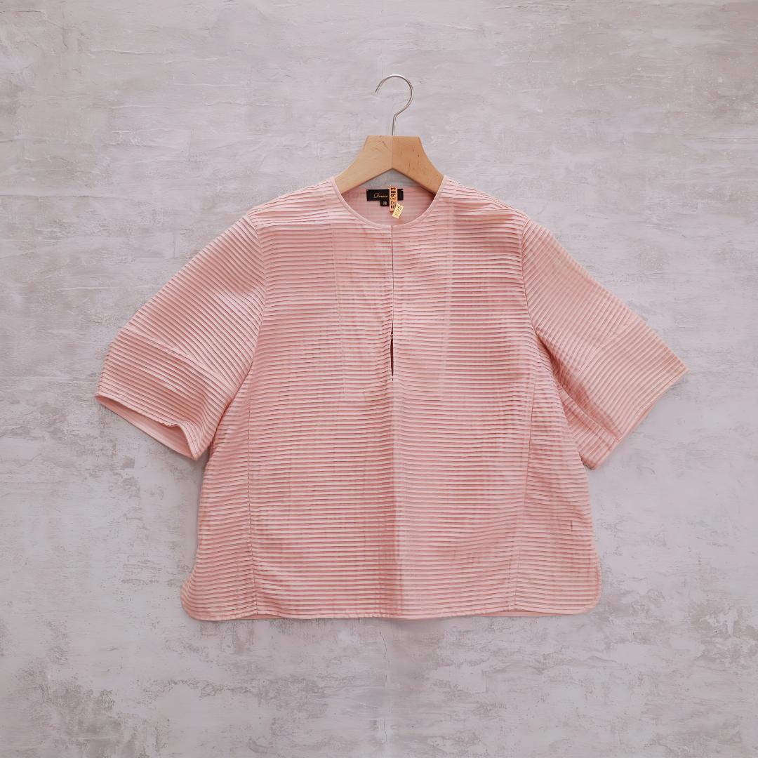 Drawer｜ドゥロワー タックボーダーショートスリーブブラウス