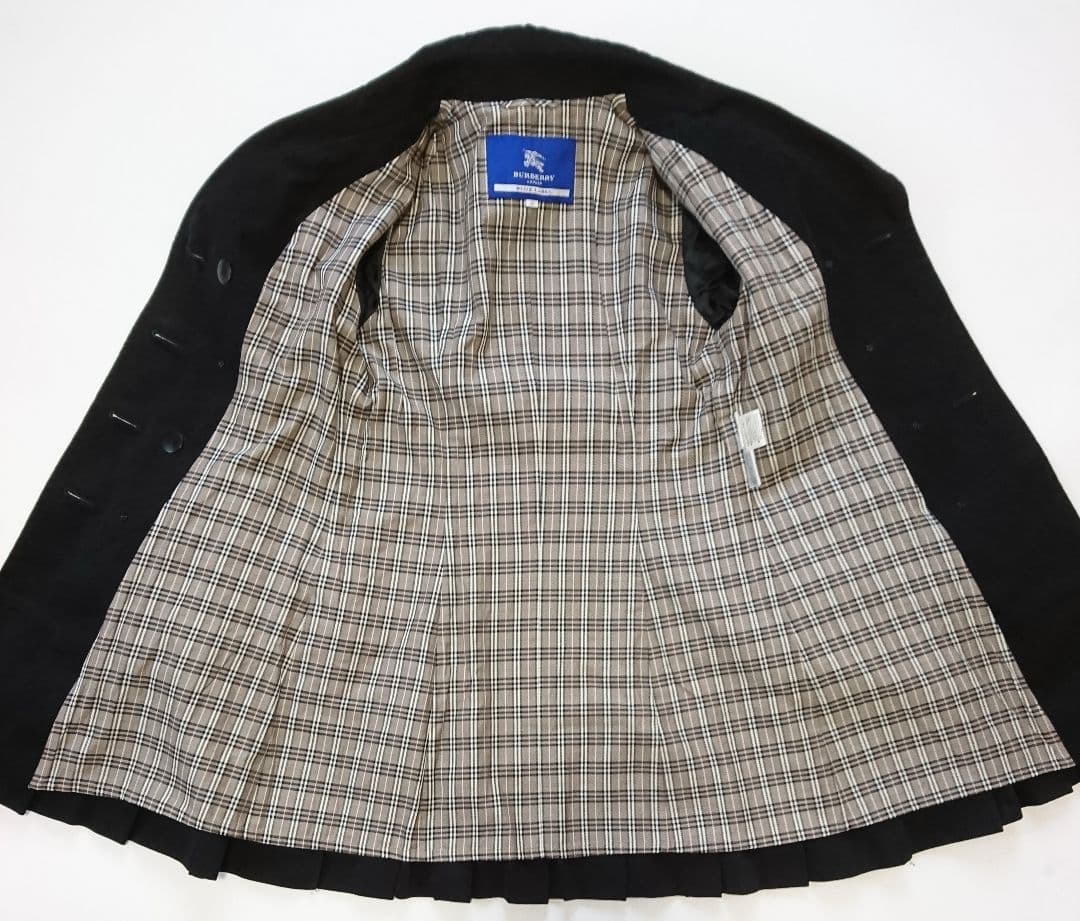 バーバリーブルーレーベル✨トレンチコート 銀ボタン 黒 38 コットン チェック