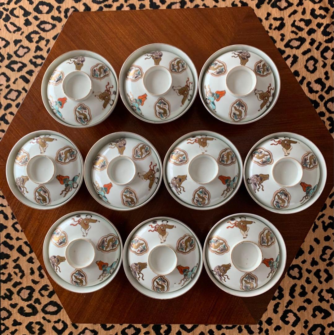 古伊万里　錦唐子絵　蓋付き　金彩　茶碗　アンティーク　骨董　ヴィンテージ レトロ