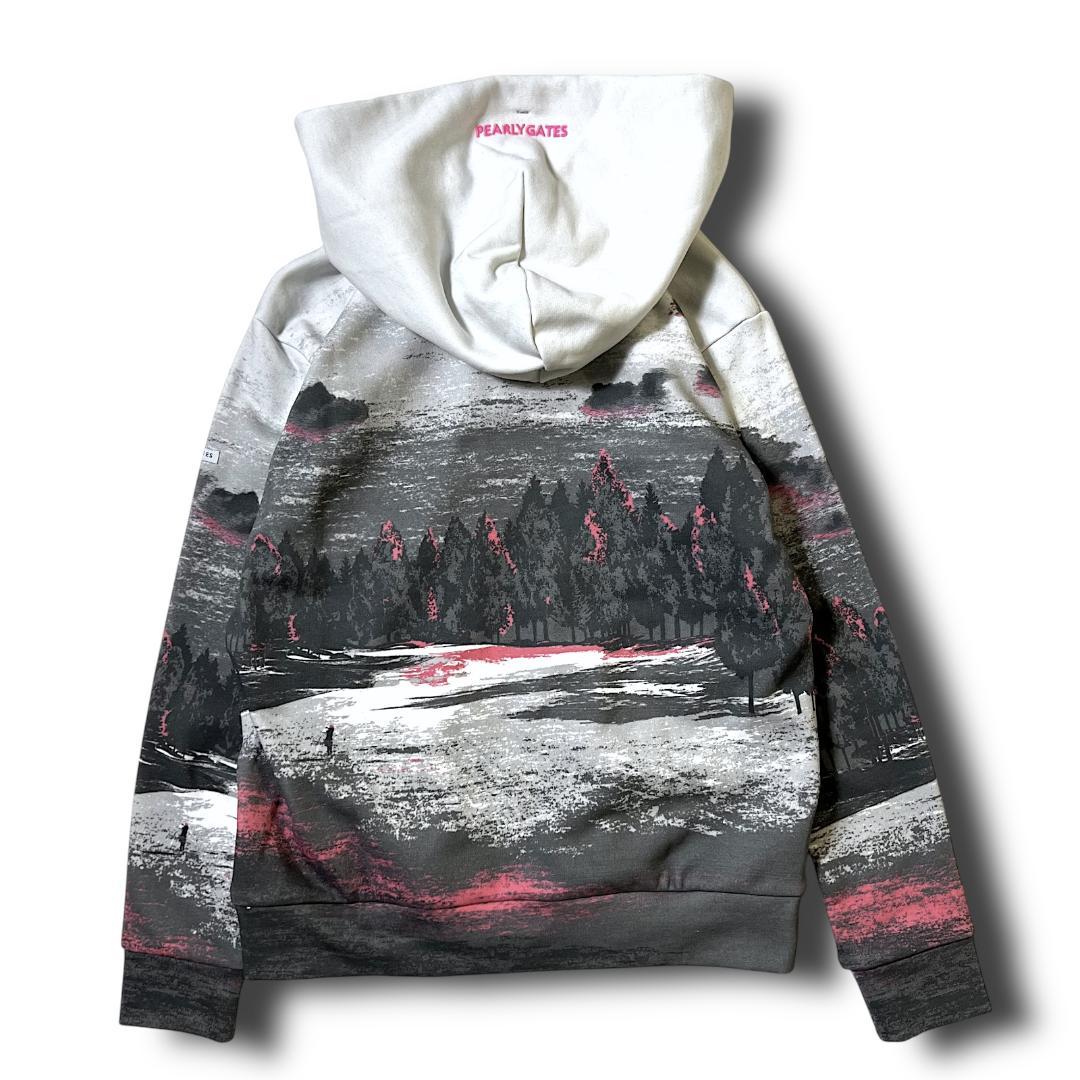 0 パーリーゲイツ 定3.5万 ストレッチ裏毛 ゴルフ場柄 フルジップフーディ