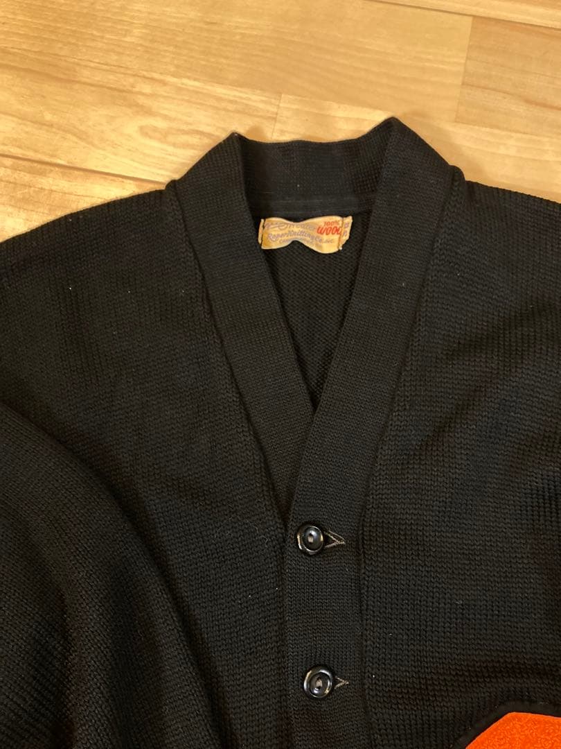 希少　50s roper knitting レタードカーディガン　ブラック　38
