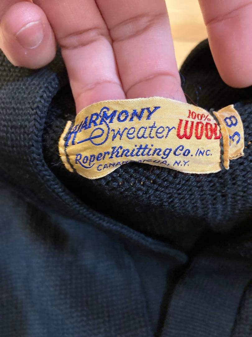 希少　50s roper knitting レタードカーディガン　ブラック　38