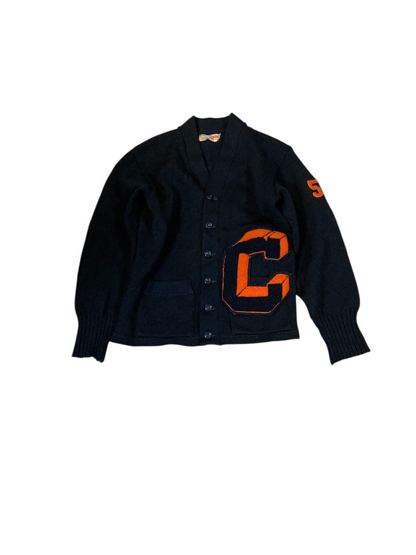 希少　50s roper knitting レタードカーディガン　ブラック　38