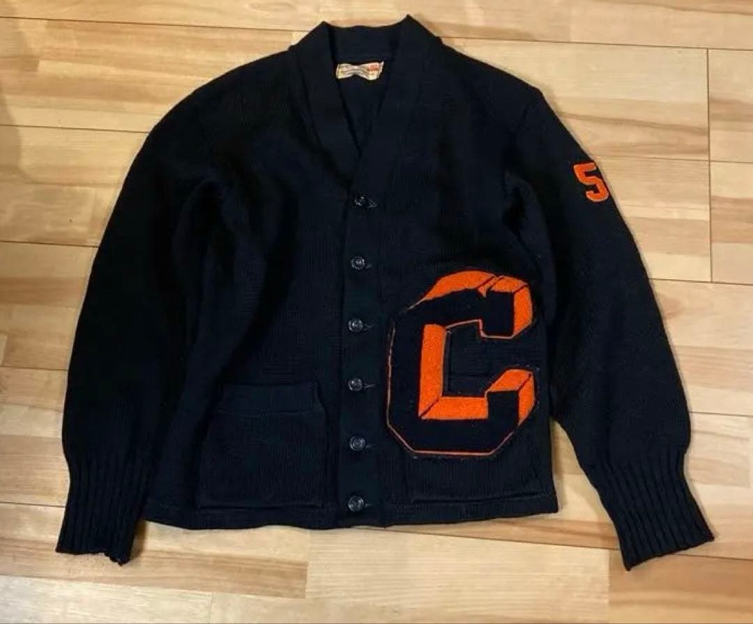 希少　50s roper knitting レタードカーディガン　ブラック　38