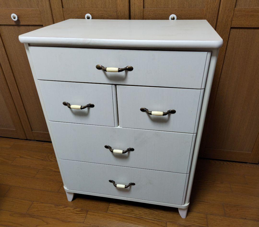 ホワイト 木製チェスト 4段 引き出し付き