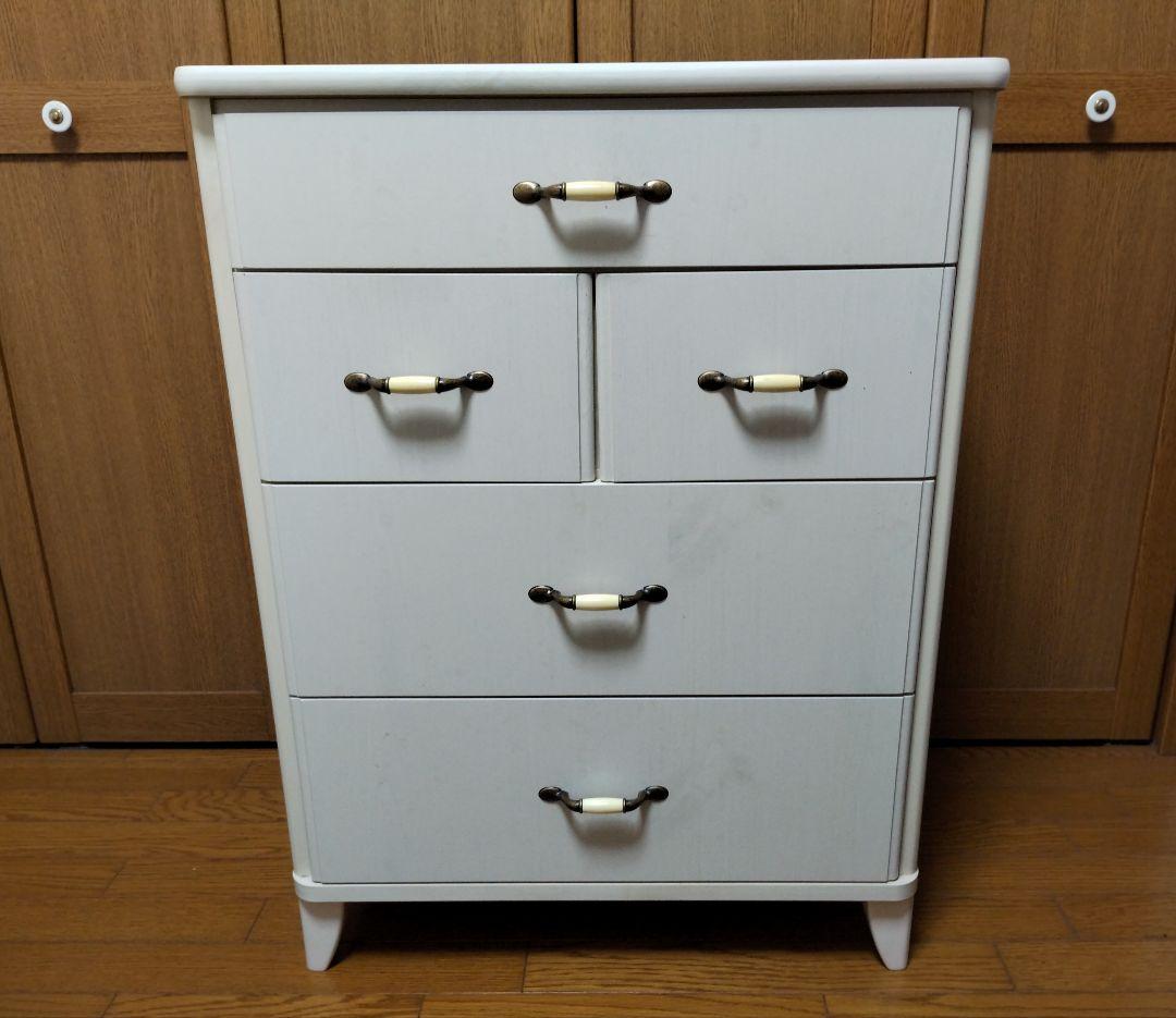 ホワイト 木製チェスト 4段 引き出し付き