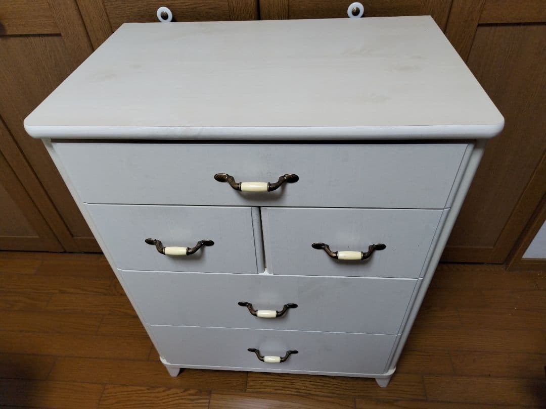 ホワイト 木製チェスト 4段 引き出し付き