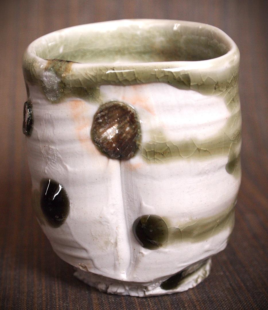 希少作★谷本貴【師：師：森正・谷本景】白磁(ビードロ）湯のみ★共箱