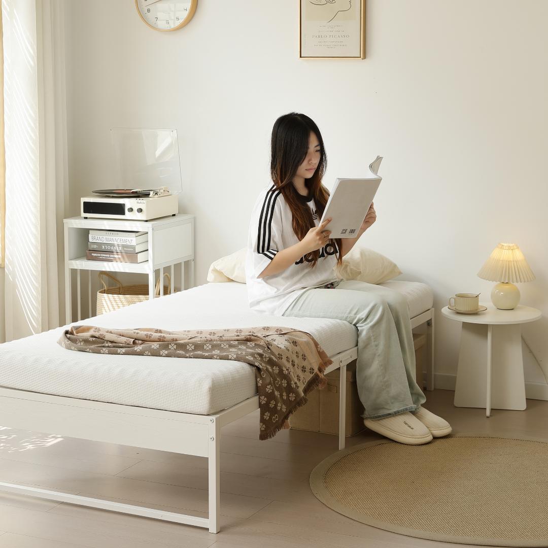 人気再入荷！【シングル】ベッドフレーム 木製×スチール パイプベッド　WHITE