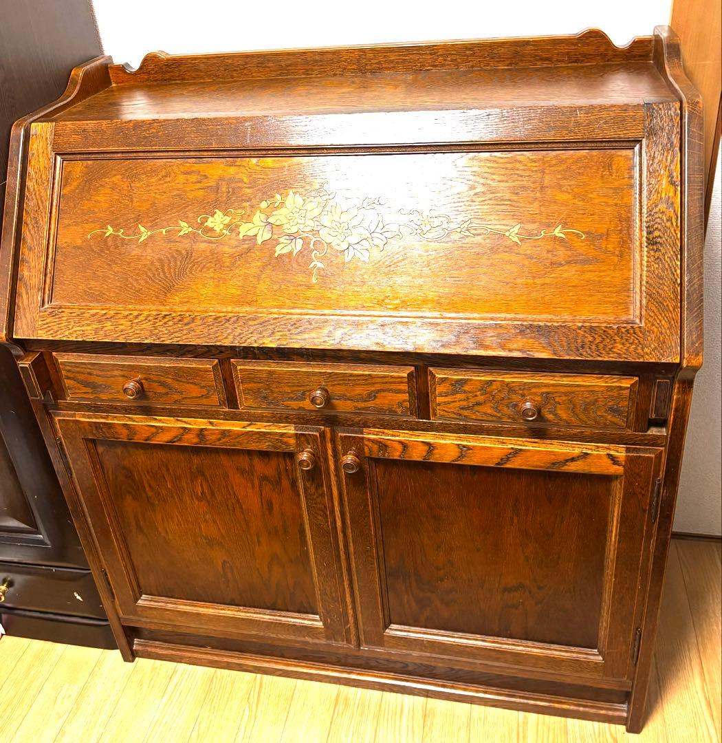 三越家具【ブルージュ】象嵌 ライティングビューローデスク・ヴィンテージ オーク材