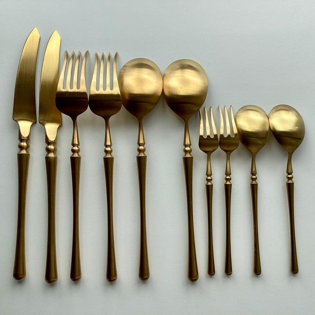 未使用 ゴールドカトラリー ディナー & デザート スプーン フォーク ナイフ