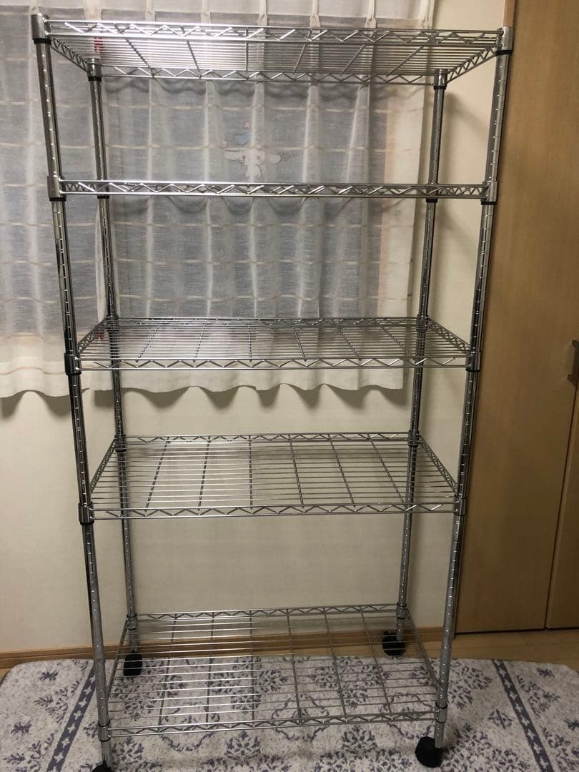 5段スチールラック シルバー 約180cm キャスター付き