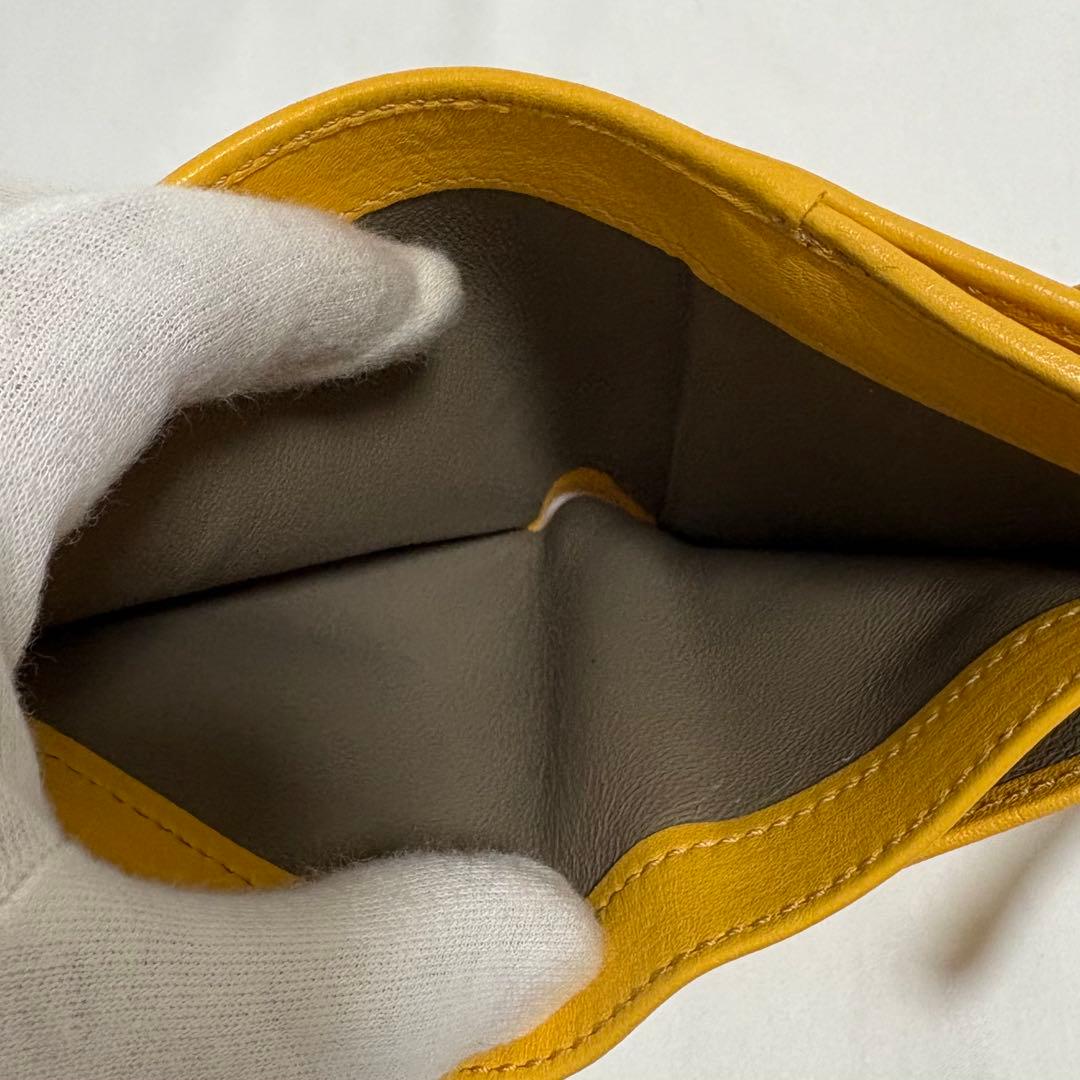 未使用級 ヒロフ 折り財布 H ロゴ型押し シボ革 レザー コンパクト イエロ