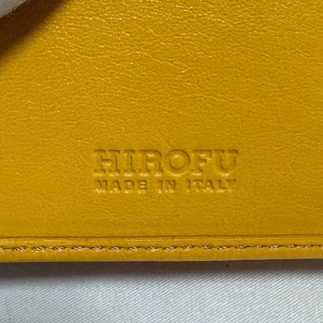 未使用級 ヒロフ 折り財布 H ロゴ型押し シボ革 レザー コンパクト イエロ
