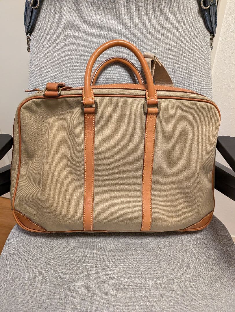 万双　ベージュキャンバスレザーキャリーケース