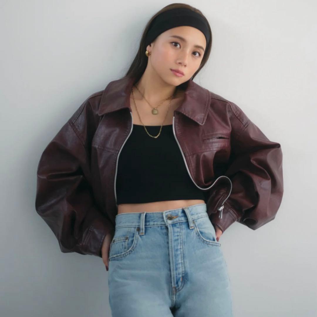 伊原葵 collab Ecoレザーヴィンテージブルゾン