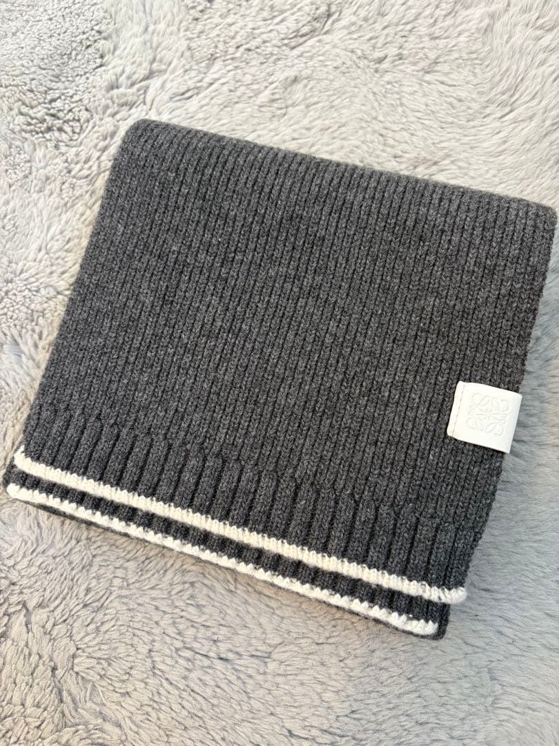 LOEWE ウールマフラー ロエベ グレー リブ編み マフラー