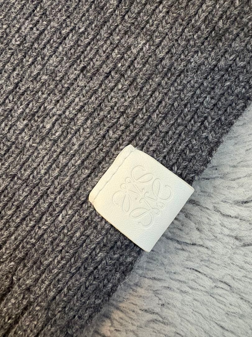 LOEWE ウールマフラー ロエベ グレー リブ編み マフラー