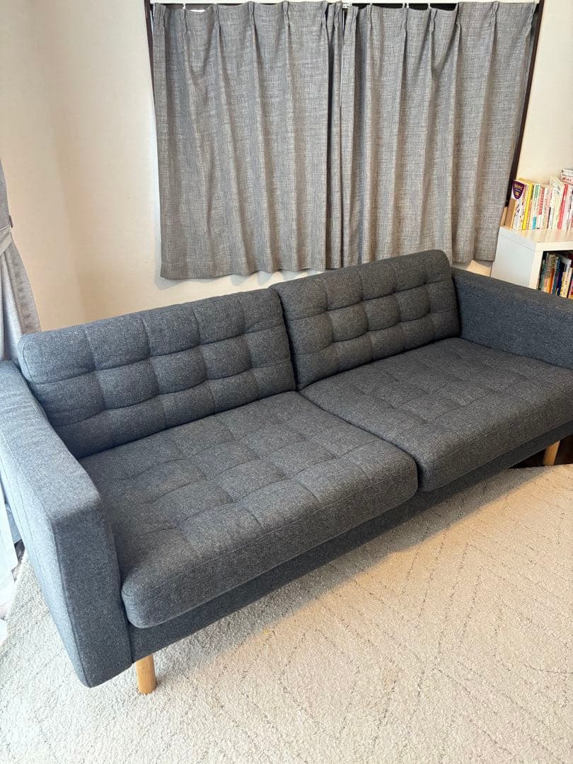 LANDSKRONA ランズクローナ 3人掛けソファ, ダークグレー/ウッド