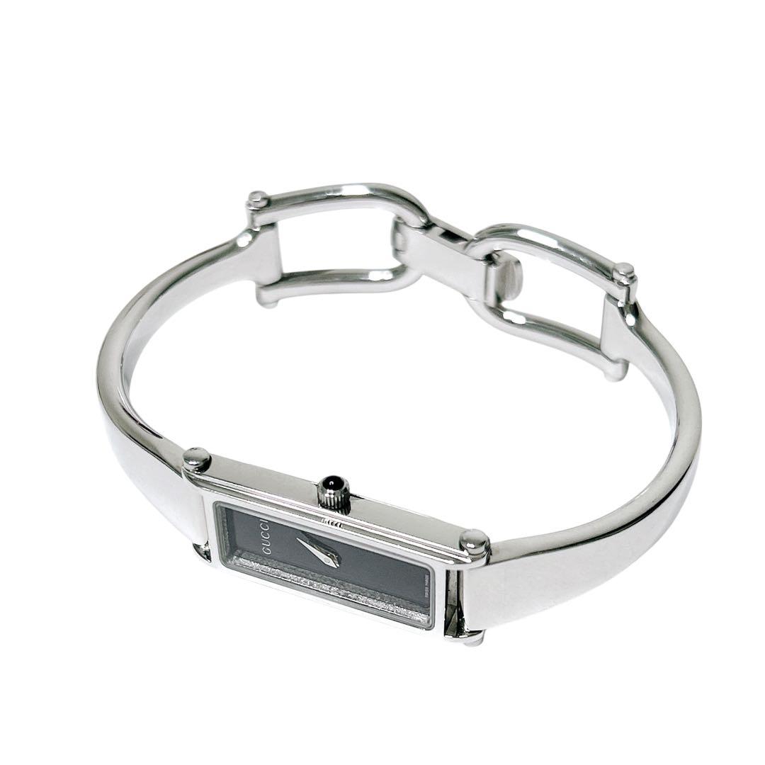 電池新品　GUCCI バングルウォッチ 1500L 黒文字盤 シルバー 箱付
