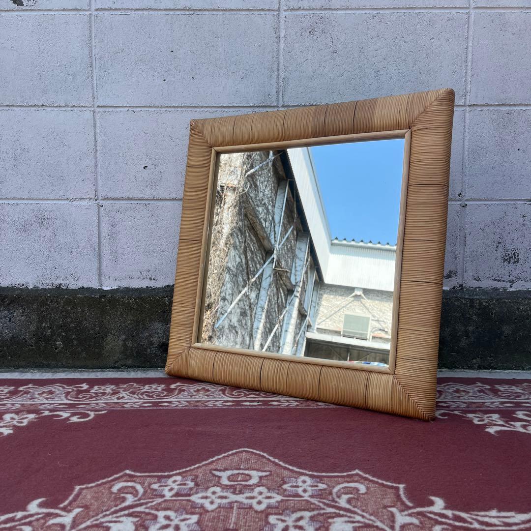 ナチュラル天然素材◾️籐ラタンフレーム 壁掛けミラー ウォールミラー 鏡