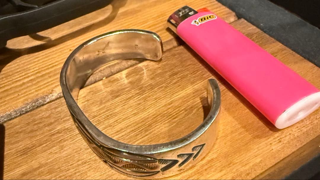 ナバホ族 14Kインレイ シルバーバングル ヘビー 61g