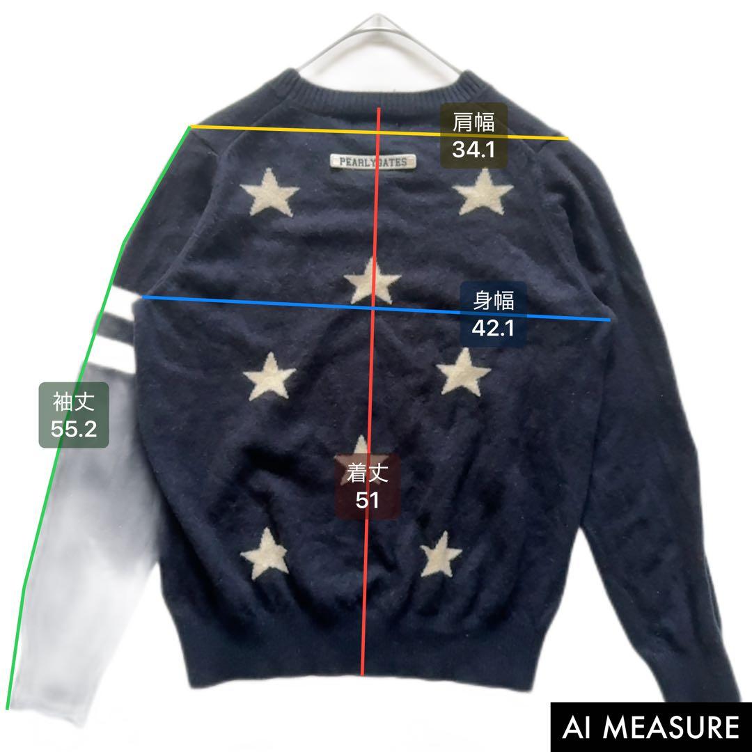 カシミヤ混✨パーリーゲイツ クルーネックウールニット ニコちゃん 星 総柄 1